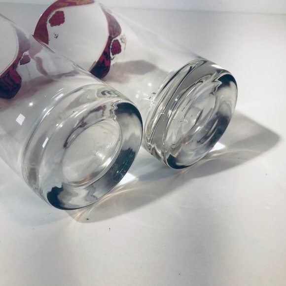 MCM Highball Glasses Set of 2 Gilt Edge Cranberry Flashed Grape Cluster Barware - Picture 5 of 8